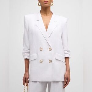 NWT Ramy Brook Gianni Raw Trim Double-Breasted Blazer White 8
